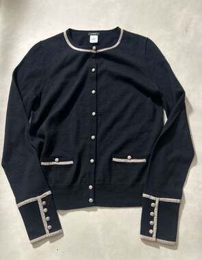 J.Crew Black Tipped Merino Wool Cardigan with Button Cuffs Size M